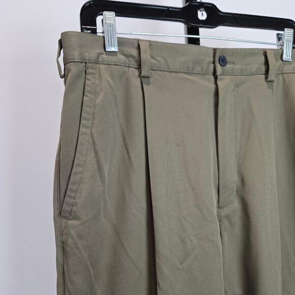Vintage Nike Golf Pants Mens Pleated Trousers Dry Fit Performance Tan Green 34 - Picture 2 of 6